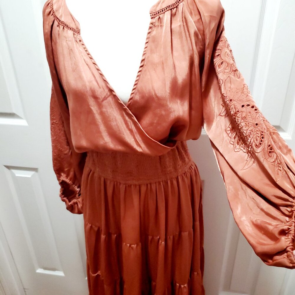 Anthropologie Collective Story Flowy Smocked Embroidred Boho Cottagecore Large View 4